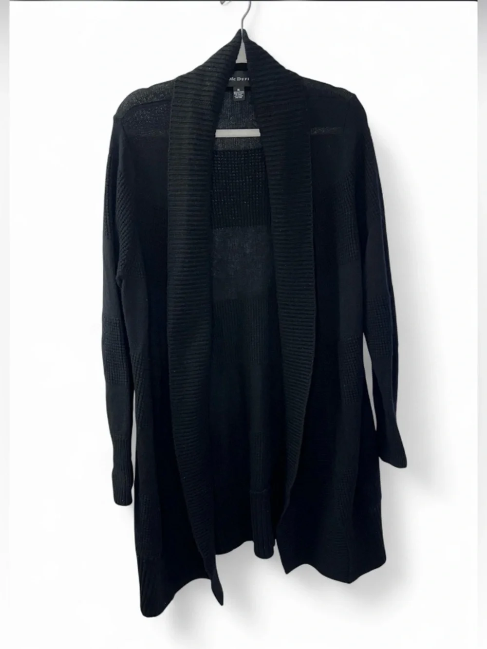 McDuff 100% Cashmere Cardigan XL Black Longline Shawl Collar Sweater